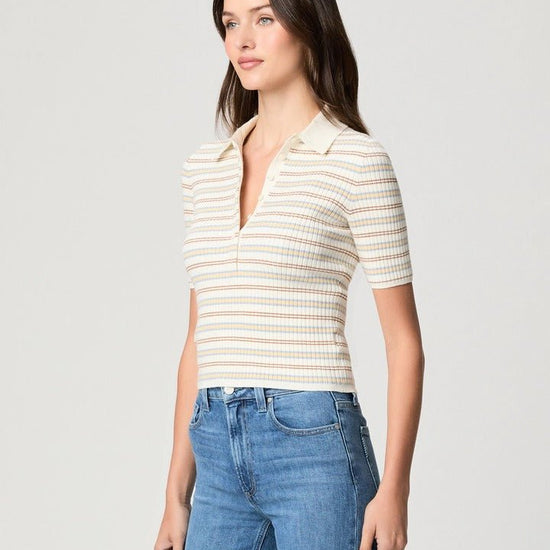 Young Ideas & Henmores -Summit Stripe Polo Knit -White Multi Stripe -XS