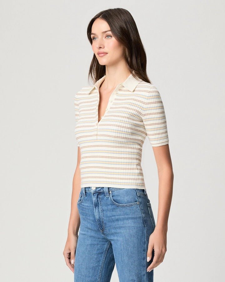 Young Ideas & Henmores -Summit Stripe Polo Knit -White Multi Stripe -XS