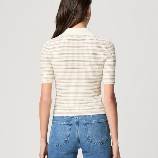 Young Ideas & Henmores -Summit Stripe Polo Knit -White Multi Stripe -XS