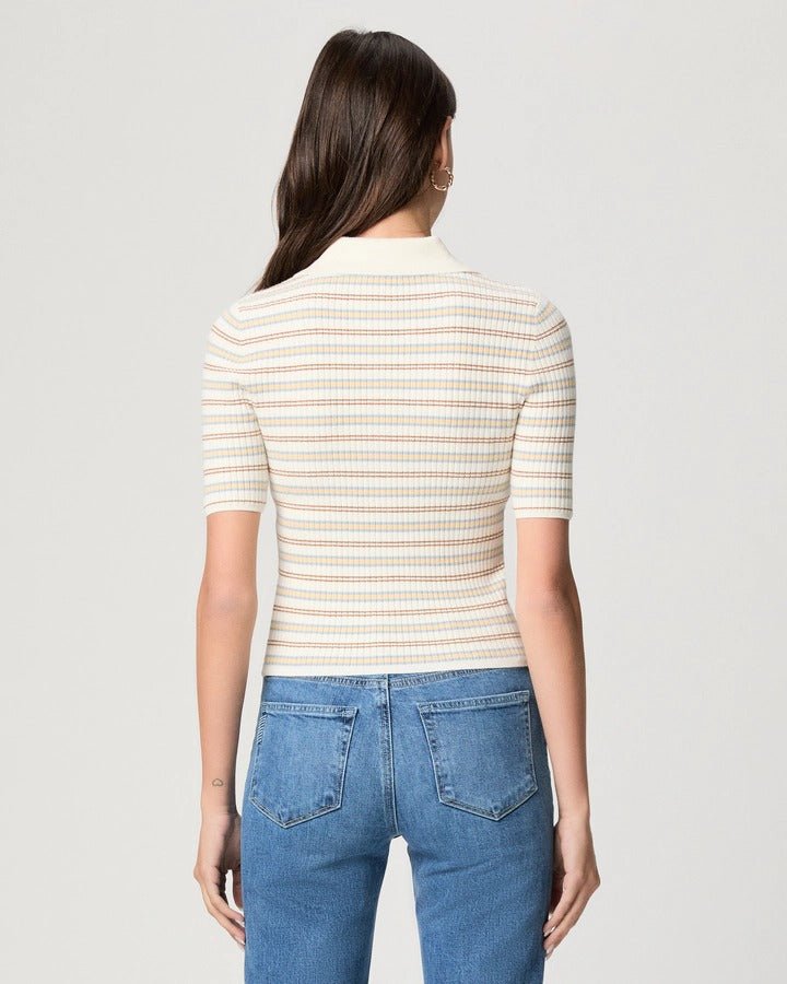 Young Ideas & Henmores -Summit Stripe Polo Knit -White Multi Stripe -XS