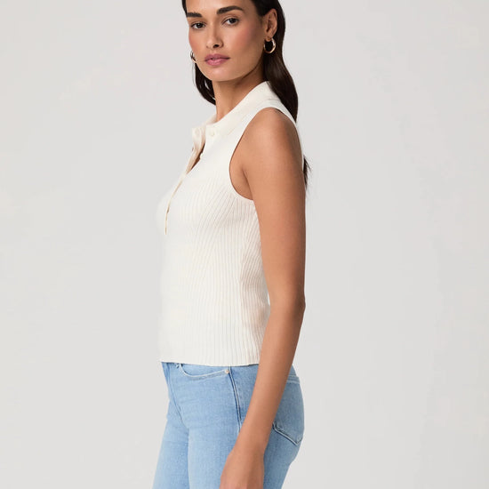 Young Ideas & Henmores - Vesta Sleevless Ribbed Top - Ivory - XS