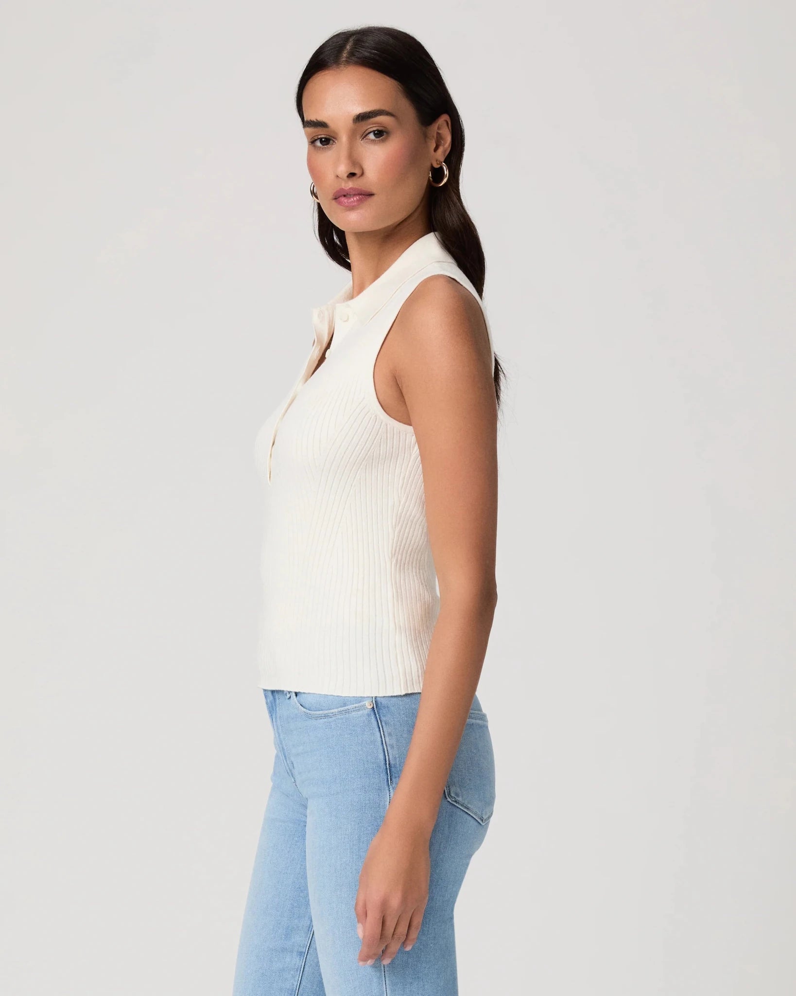 Young Ideas & Henmores - Vesta Sleevless Ribbed Top - Ivory - XS