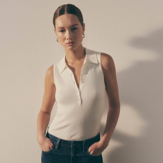 Young Ideas & Henmores - Vesta Sleevless Ribbed Top - Ivory - XS