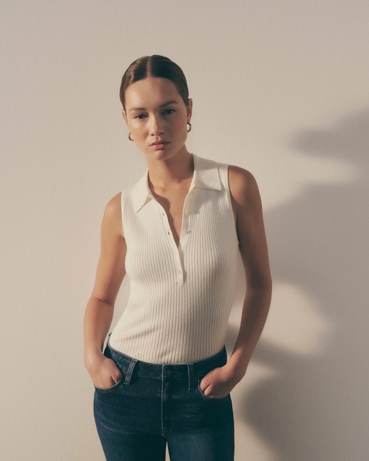 Young Ideas & Henmores - Vesta Sleevless Ribbed Top - Ivory - XS