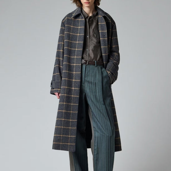 Young Ideas & Henmores -Back Button Checked Wool Coat -71 Grey Beige -6