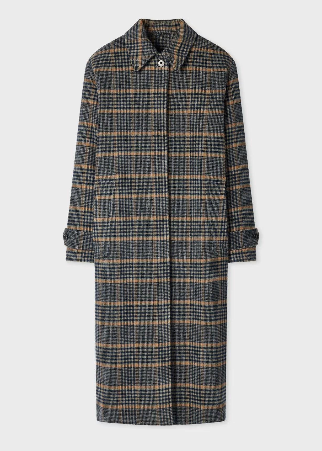 Young Ideas & Henmores -Back Button Checked Wool Coat -71 Grey Beige -6