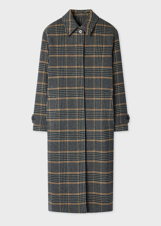 Young Ideas & Henmores -Back Button Checked Wool Coat -71 Grey Beige -6