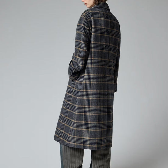 Young Ideas & Henmores -Back Button Checked Wool Coat -71 Grey Beige -6