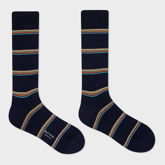 Young Ideas & Henmores -Block Stripe Socks -47 Blue -OS
