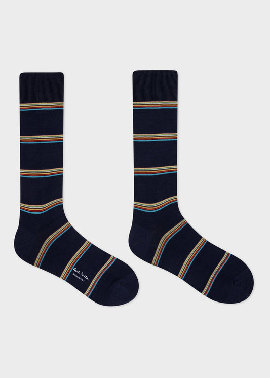 Young Ideas & Henmores -Block Stripe Socks -47 Blue -OS