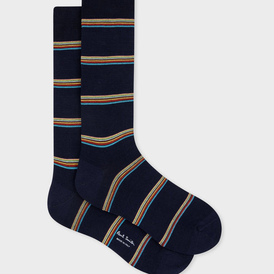 Young Ideas & Henmores -Block Stripe Socks -47 Blue -OS