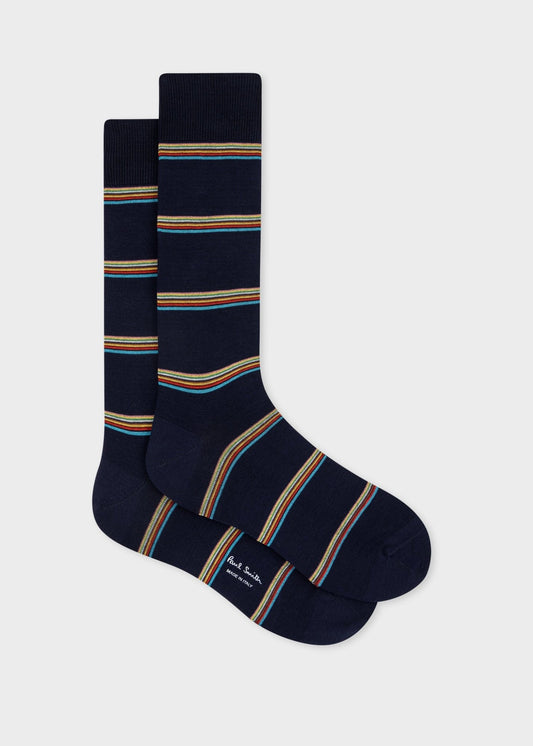 Young Ideas & Henmores -Block Stripe Socks -47 Blue -OS