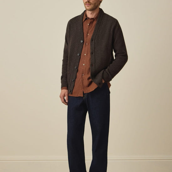 Young Ideas & Henmores -Button Through Cardigan -69 Dark Brown -L