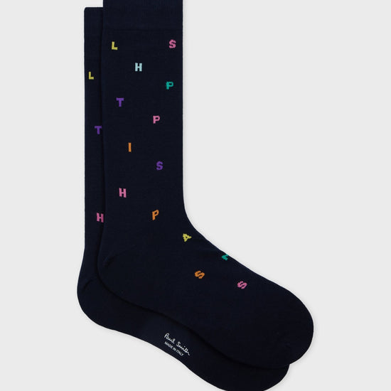 Young Ideas & Henmores -Floating Letters Socks -47 Blue -OS