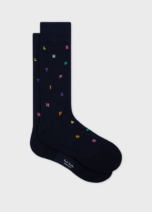 Young Ideas & Henmores -Floating Letters Socks -47 Blue -OS
