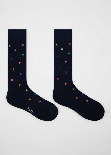 Young Ideas & Henmores -Floating Letters Socks -47 Blue -OS