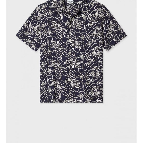 Young Ideas/Henmores - Floral Embroidery Short Sleeve Shirt - 49 Dark Navy - M