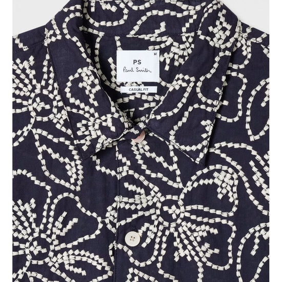 Young Ideas/Henmores - Floral Embroidery Short Sleeve Shirt - 49 Dark Navy - M
