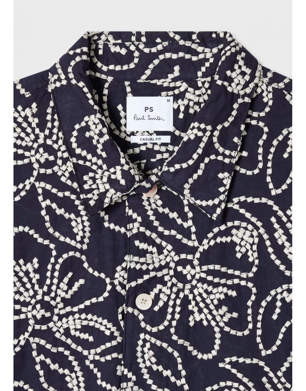Young Ideas/Henmores - Floral Embroidery Short Sleeve Shirt - 49 Dark Navy - M