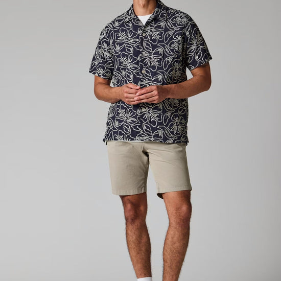Young Ideas & Henmores - Floral Embroidery Short Sleeve Shirt - 49 Dark Navy - M