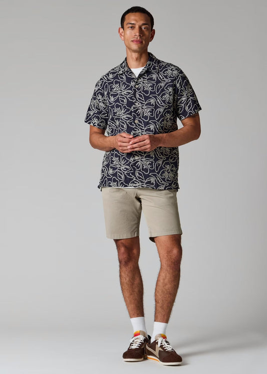 Young Ideas & Henmores - Floral Embroidery Short Sleeve Shirt - 49 Dark Navy - M