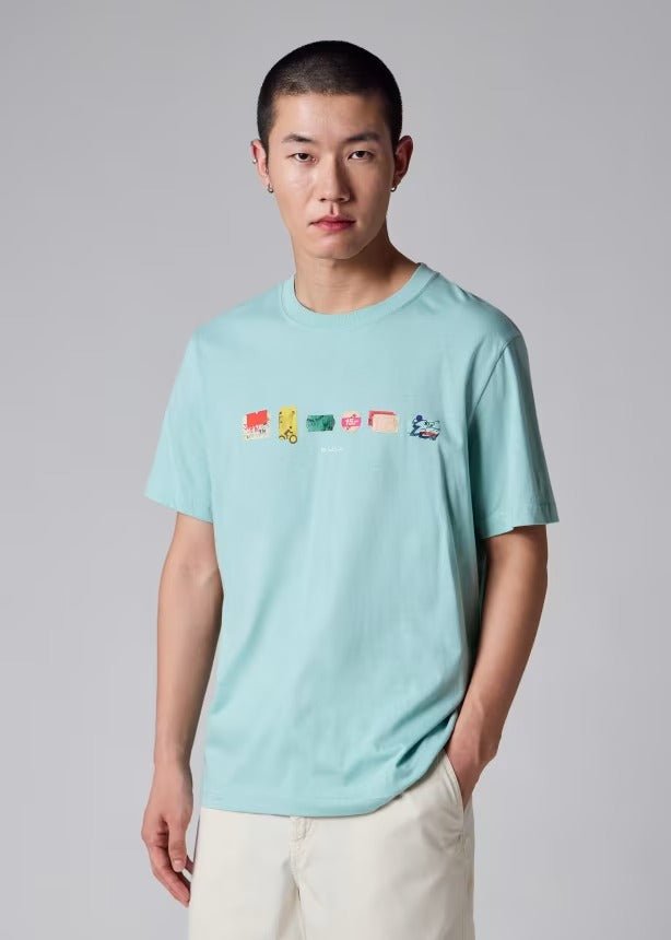 Young Ideas & Henmores -In A Row Graphic T-Shirt -30D Blue/Green -M