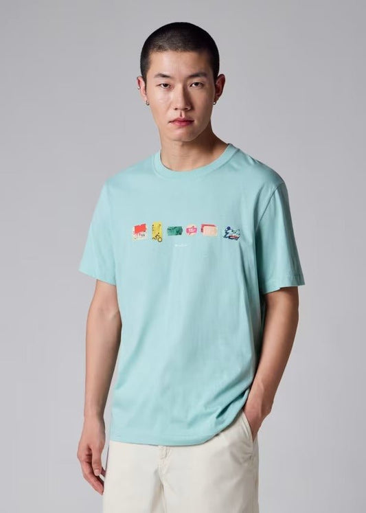 Young Ideas & Henmores -In A Row Graphic T-Shirt -30D Blue/Green -M