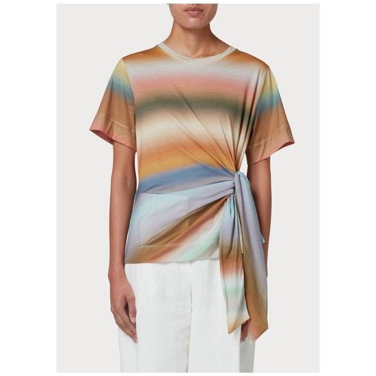 Young Ideas/Henmores - Abstract Stripe Side Tie Detail SS Top - 92 Multi - S