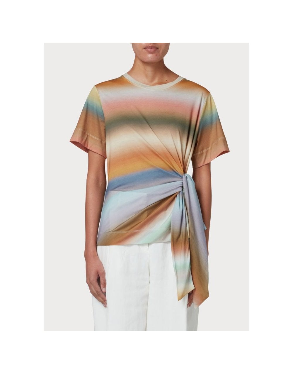 Young Ideas/Henmores - Abstract Stripe Side Tie Detail SS Top - 92 Multi - S