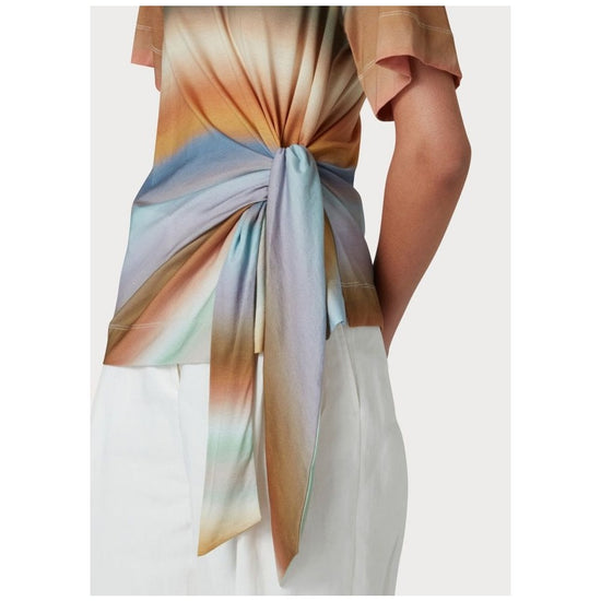 Young Ideas/Henmores - Abstract Stripe Side Tie Detail SS Top - 92 Multi - S