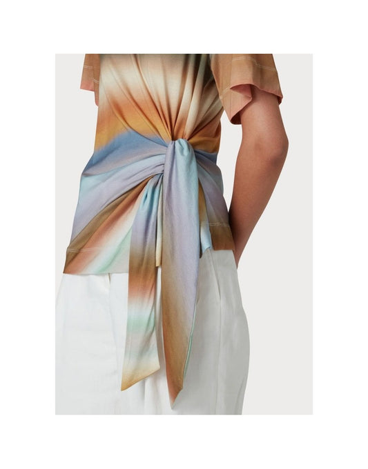 Young Ideas/Henmores - Abstract Stripe Side Tie Detail SS Top - 92 Multi - S