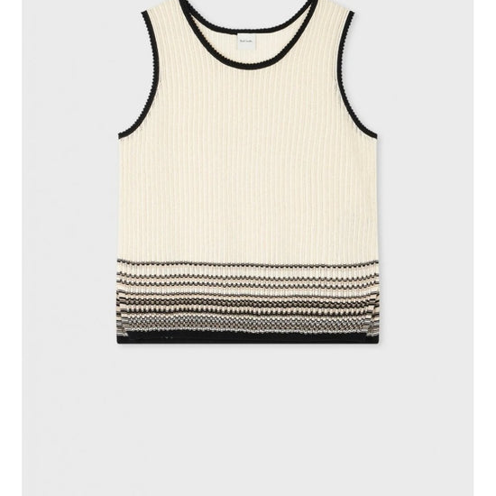 Young Ideas/Henmores - Stripe Detail Sleeveless Knitted Top - 03 Ice White - S