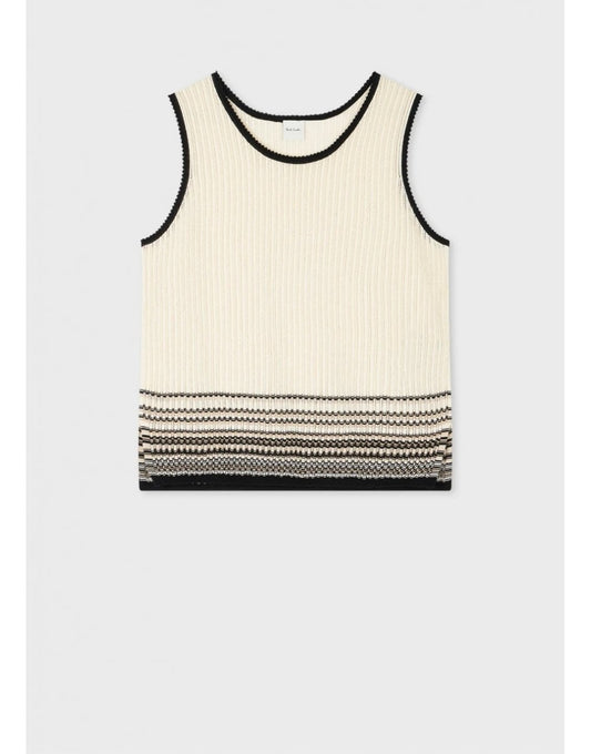 Young Ideas/Henmores - Stripe Detail Sleeveless Knitted Top - 03 Ice White - S