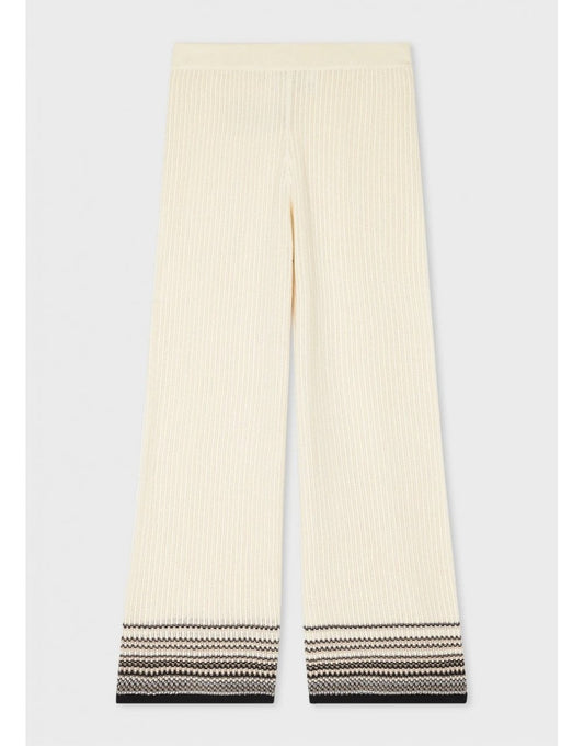 Young Ideas/Henmores - Stripe Detail Wide Leg Knitted Trousers - 03 Ice White - S
