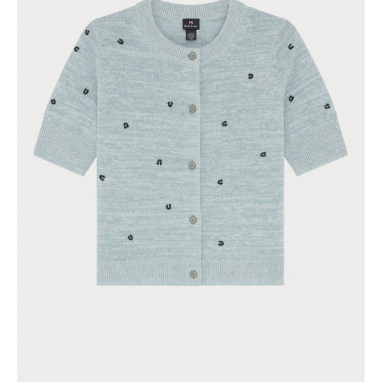 Young Ideas/Henmores - Micro Embroidered Short Sleeve Cardigan - 35 Blue - XS