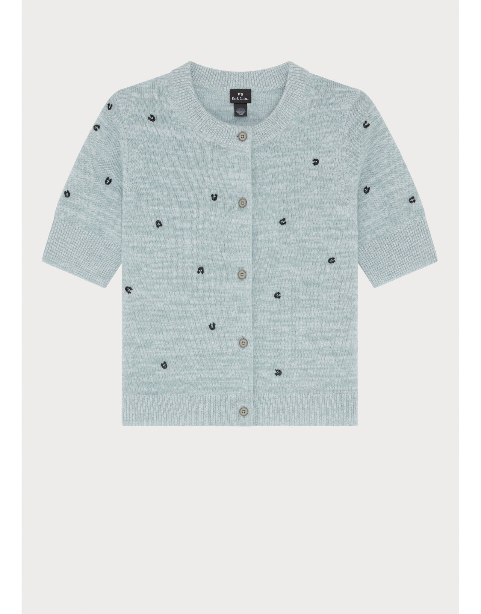 Young Ideas/Henmores - Micro Embroidered Short Sleeve Cardigan - 35 Blue - XS