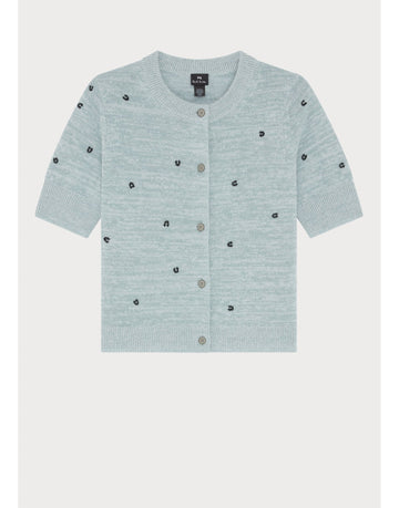 Young Ideas/Henmores - Micro Embroidered Short Sleeve Cardigan - 35 Blue - XS