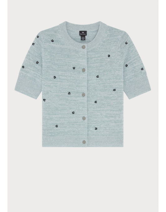 Young Ideas/Henmores - Micro Embroidered Short Sleeve Cardigan - 35 Blue - XS