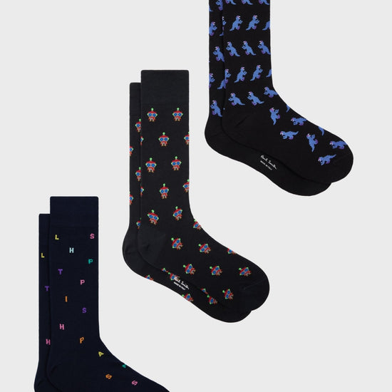 Young Ideas & Henmores -Multi Pattern 3 Pack Cracker Socks -1A Multicolour -OS