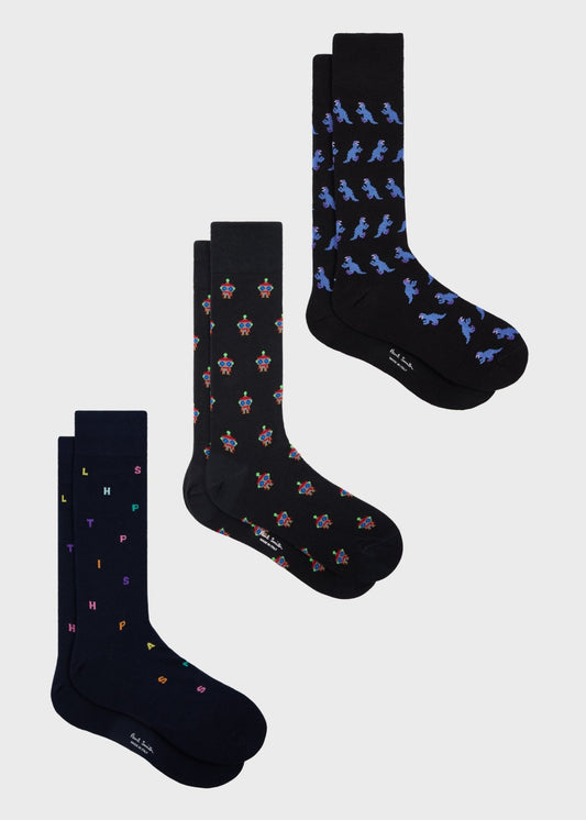 Young Ideas & Henmores -Multi Pattern 3 Pack Cracker Socks -1A Multicolour -OS