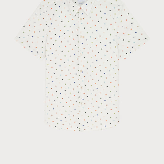 Young Ideas & Henmores -Multi Square Short Sleeve Shirt -02 White Multi -M