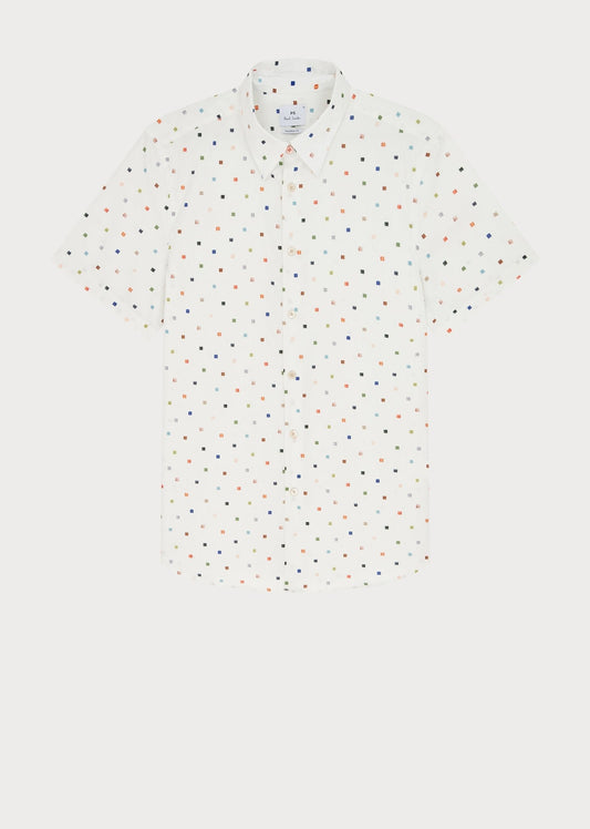 Young Ideas & Henmores -Multi Square Short Sleeve Shirt -02 White Multi -M