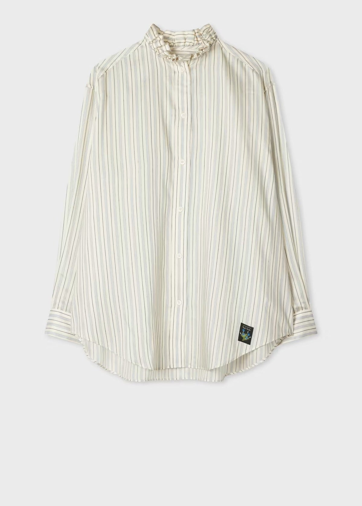 Young Ideas & Henmores -Neck Ruffle Stripe Shirt -08 Parchment -8