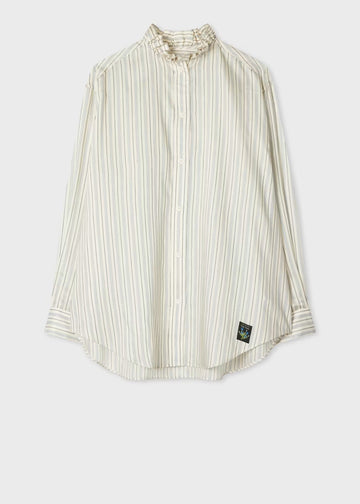 Young Ideas & Henmores -Neck Ruffle Stripe Shirt -08 Parchment -8