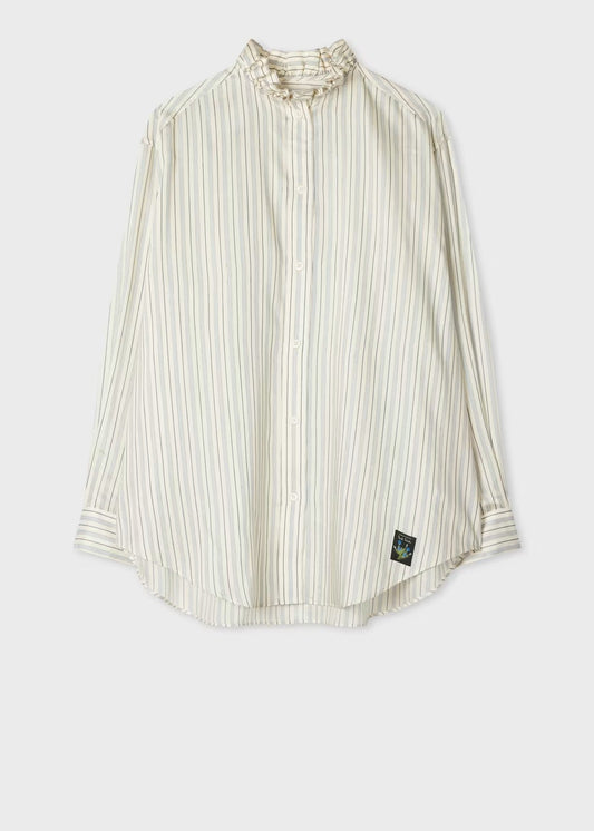 Young Ideas & Henmores -Neck Ruffle Stripe Shirt -08 Parchment -8