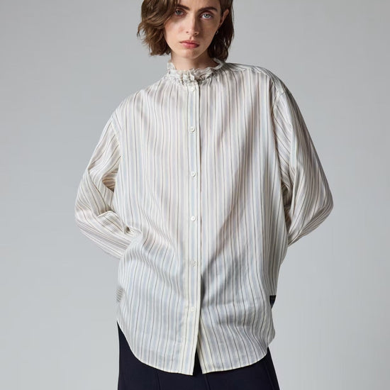 Young Ideas & Henmores -Neck Ruffle Stripe Shirt -08 Parchment -8