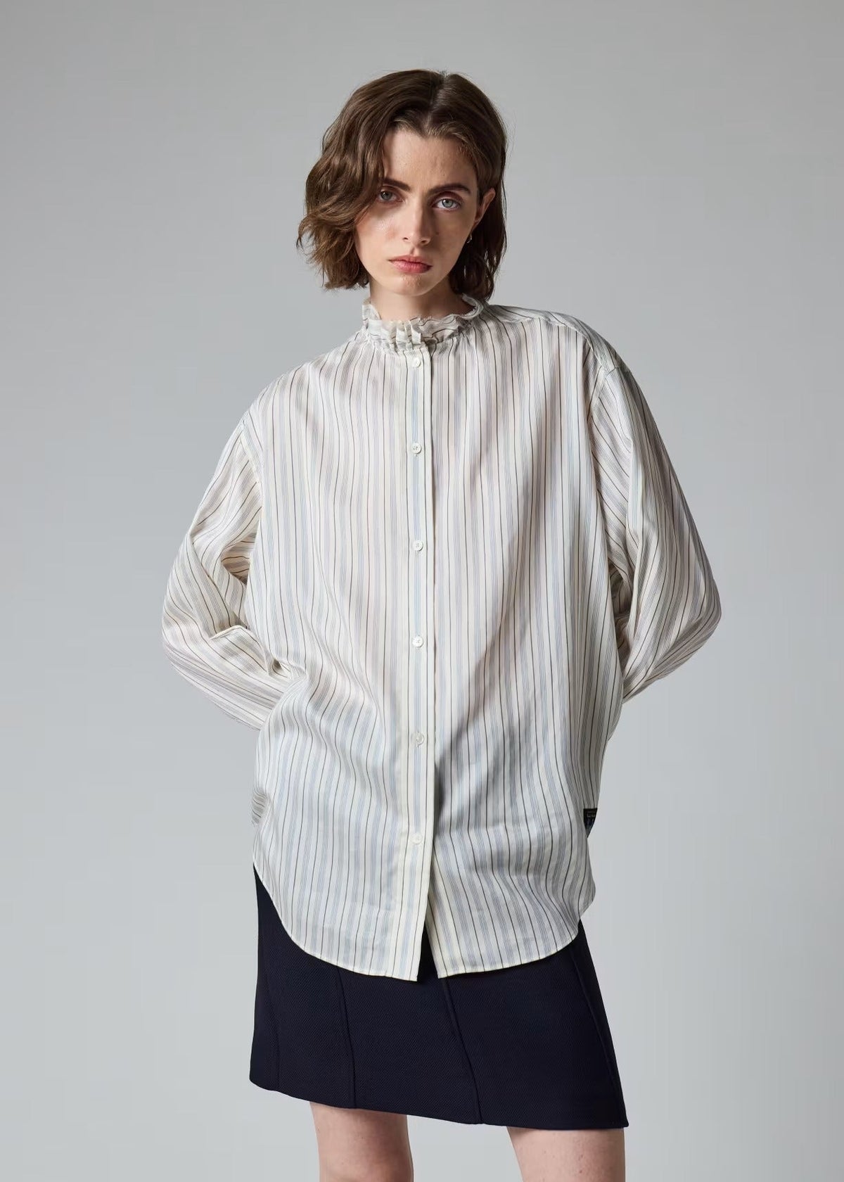 Young Ideas & Henmores -Neck Ruffle Stripe Shirt -08 Parchment -8