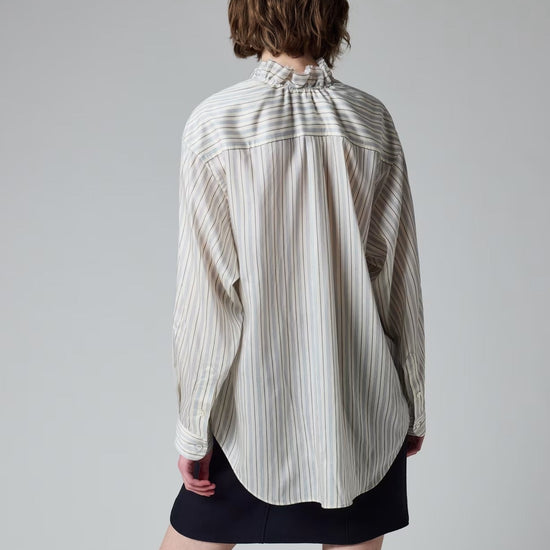 Young Ideas & Henmores -Neck Ruffle Stripe Shirt -08 Parchment -8