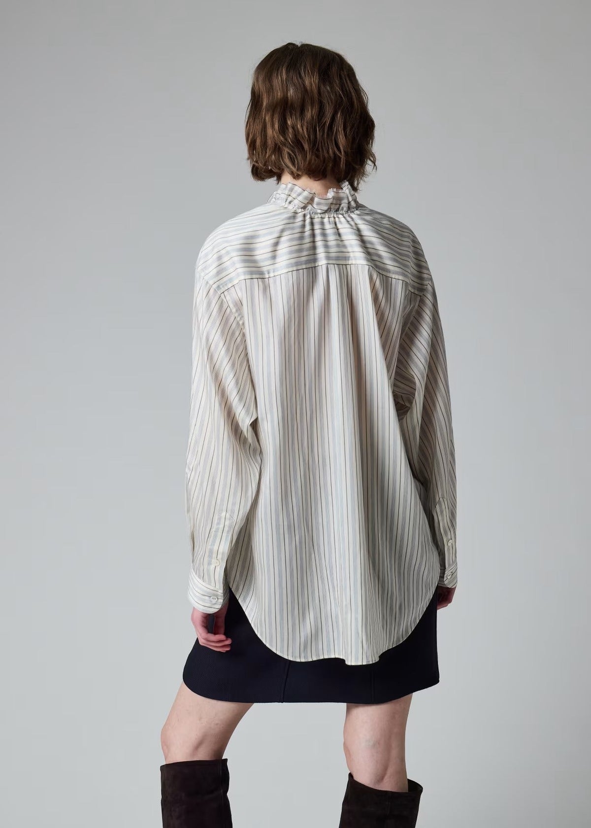 Young Ideas & Henmores -Neck Ruffle Stripe Shirt -08 Parchment -8