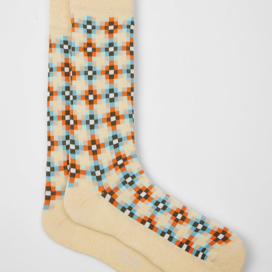 Young Ideas & Henmores -Nicolas Tiles Socks -10 Yellow Cream -OS